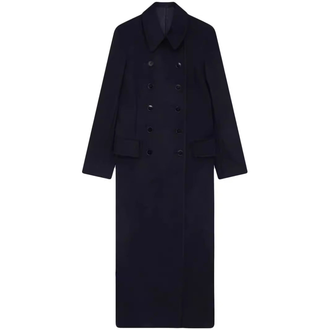 Damen Maximal langer doppelreihiger Wollmantel mit weitem Oversize-Schnitt Echoarchiv