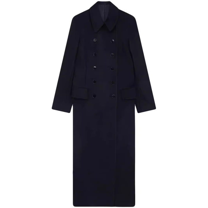 Damen Maximal langer doppelreihiger Wollmantel mit weitem Oversize-Schnitt Echoarchiv