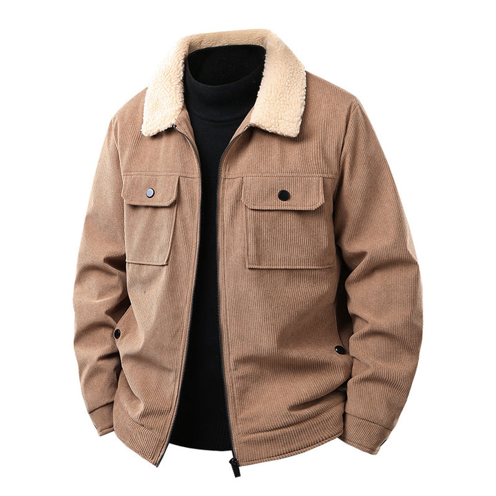 Herren Kord-Workjacke mit Sherpa-Kragen, verdecktem Reißverschluss und Multifach-Brusttaschen Echoarchiv