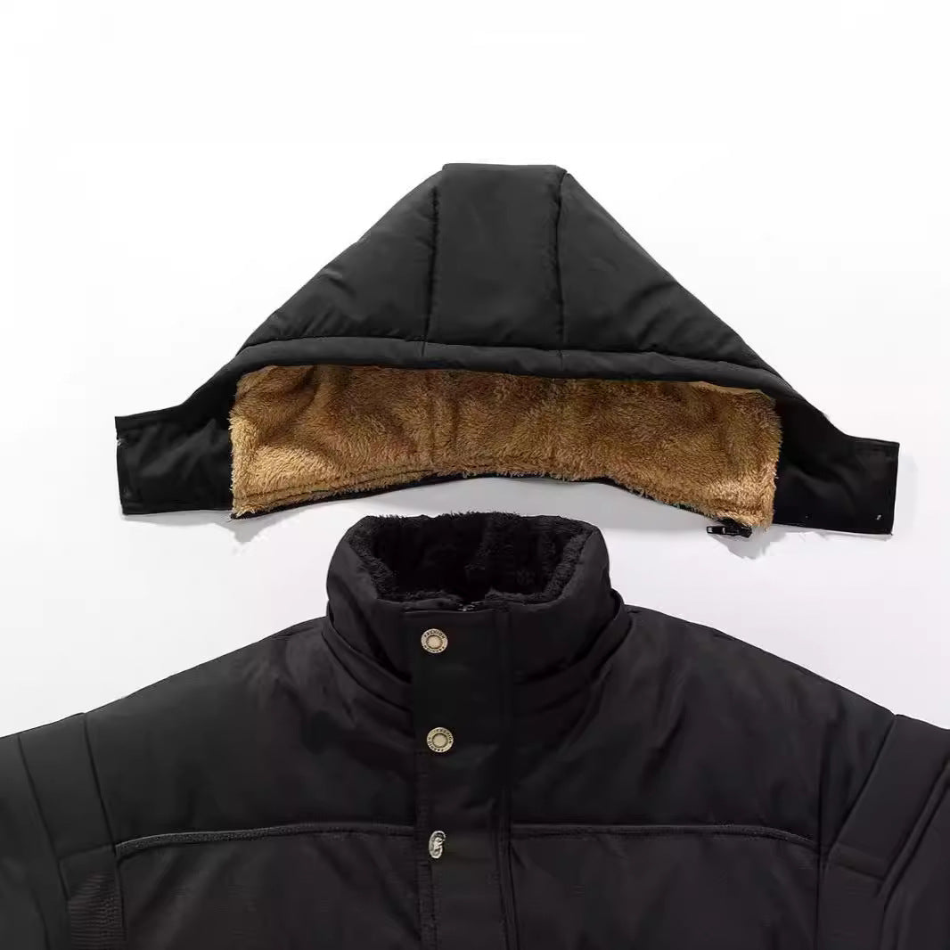 Herren Wattierter Parka mit durchgehendem Teddyfutter abnehmbarer Kapuze und Multifachtaschen – Marzano