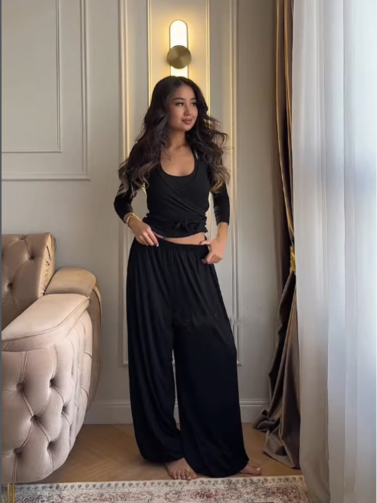 Damen Loungewear-Set mit Wickel-Cropped-Top und weiter Palazzo-Hose Echoarchiv