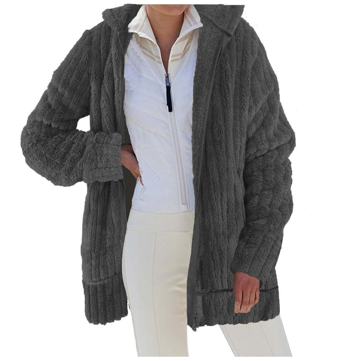 Damen Oversize Teddy‑Fleece Kapuzenmantel mit Rippbündchen und Eingrifftaschen Echoarchiv
