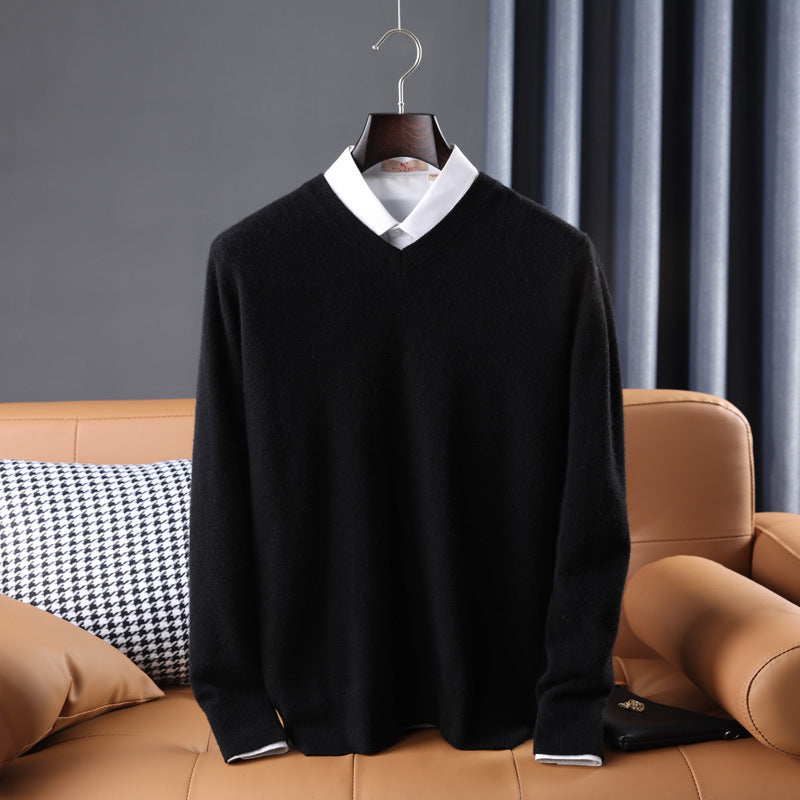 Herren Slim-Fit Rundhalspullover aus feinem Kaschmir-Mix mit dezenter Rippenkante Echoarchiv