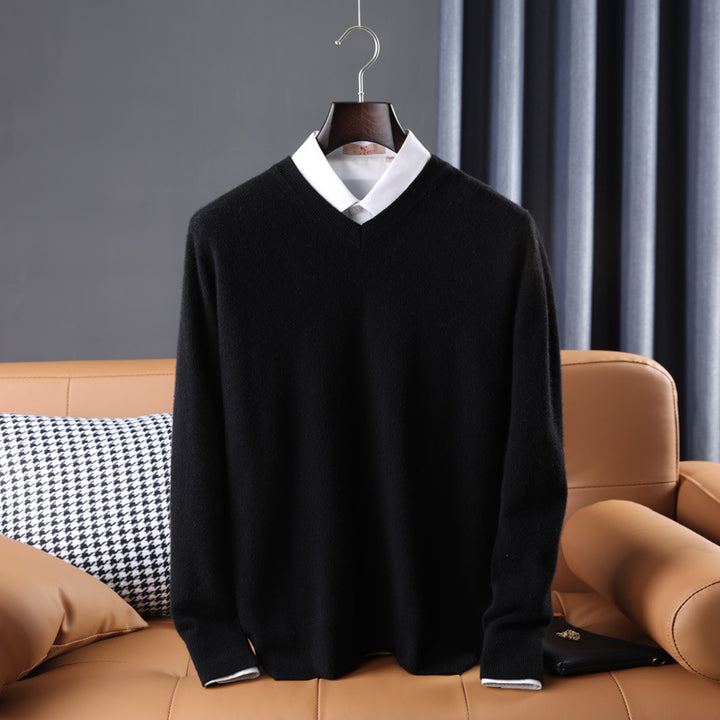 Herren Slim-Fit Rundhalspullover aus feinem Kaschmir-Mix mit dezenter Rippenkante Echoarchiv