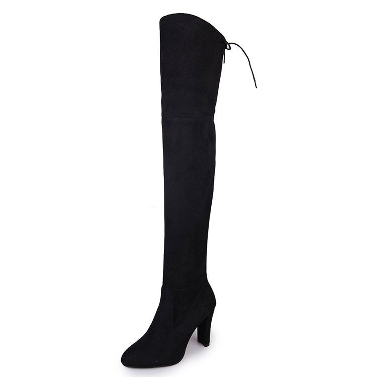 Damen  Overknee-Stiefel aus Veloursleder mit elastischem Schaft und mittelhohem Blockabsatz Echo Archiv