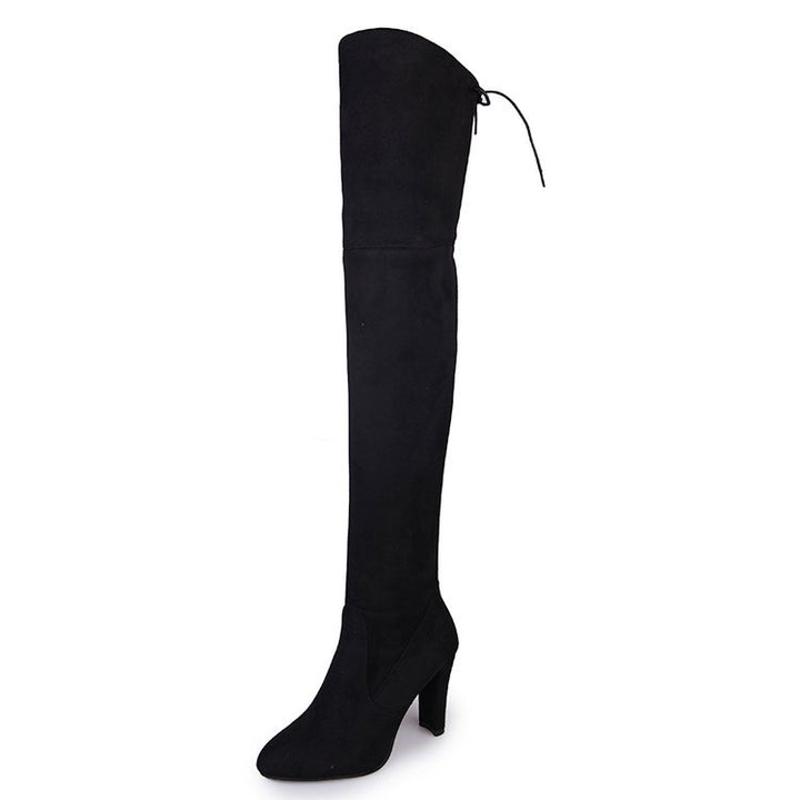 Damen  Overknee-Stiefel aus Veloursleder mit elastischem Schaft und mittelhohem Blockabsatz Echo Archiv