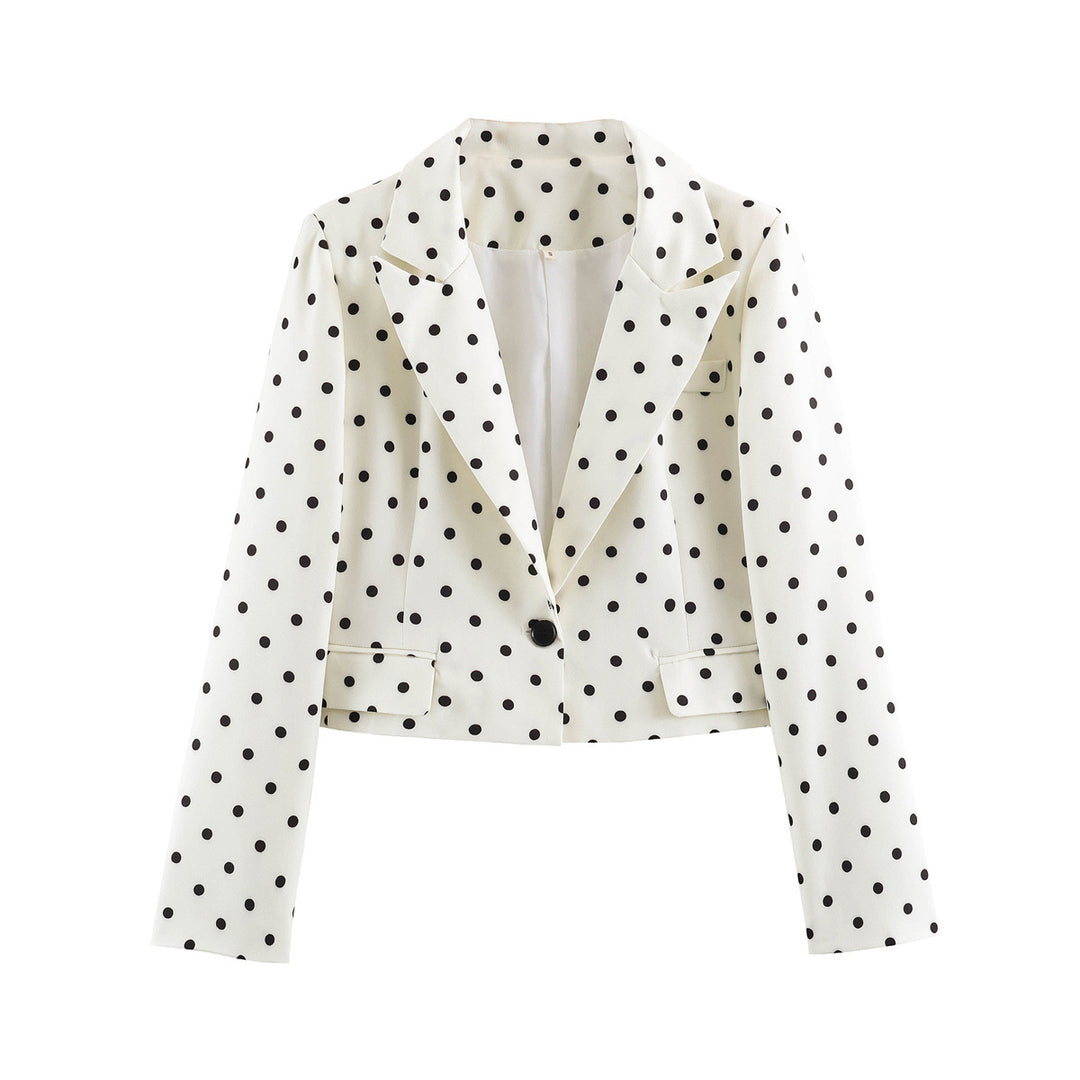 Damen Gepunkteter Cropped-Blazer mit Reverskragen und Pattentaschen Echo Archiv