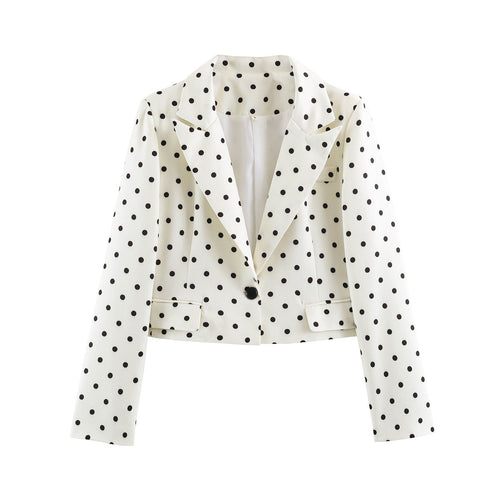 Damen Gepunkteter Cropped-Blazer mit Reverskragen und Pattentaschen Echo Archiv