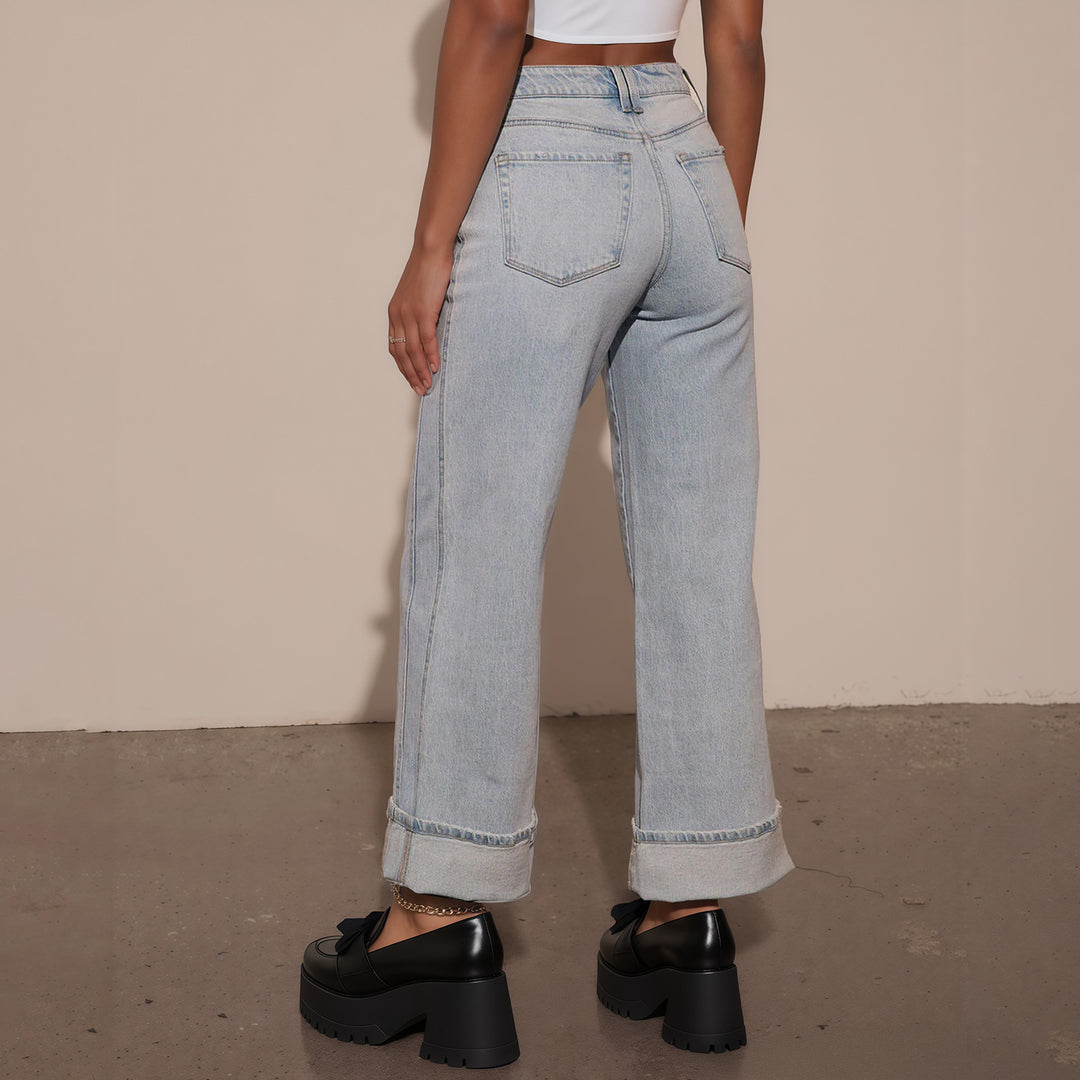 Damen Hochtaillierte weite Jeans mit extra breitem Umschlag Echo Archiv