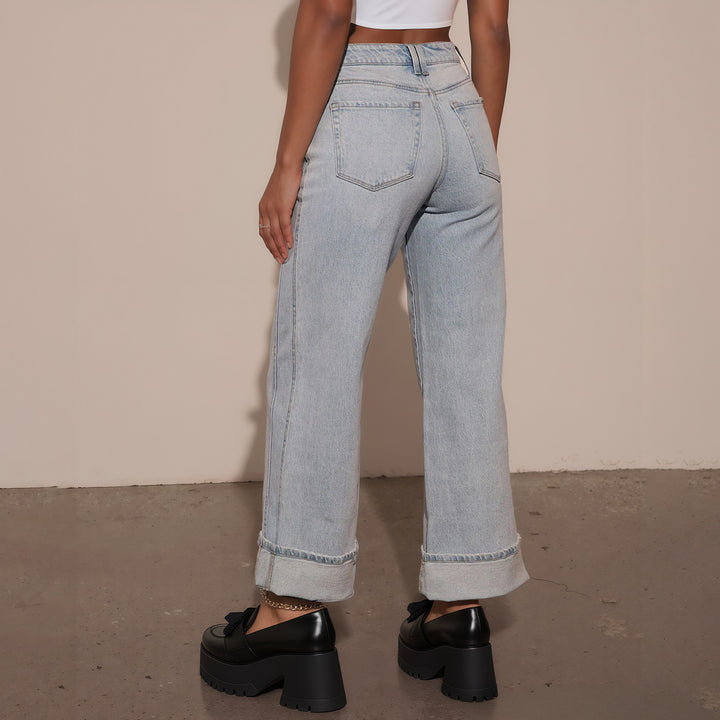 Damen Hochtaillierte weite Jeans mit extra breitem Umschlag Echo Archiv