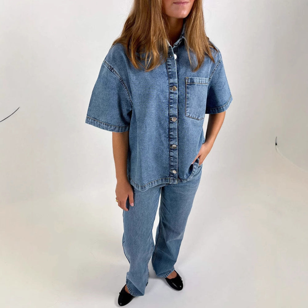 Damen Denim-Hemdjacke im lässigen Oversized-Schnitt Echo Archiv