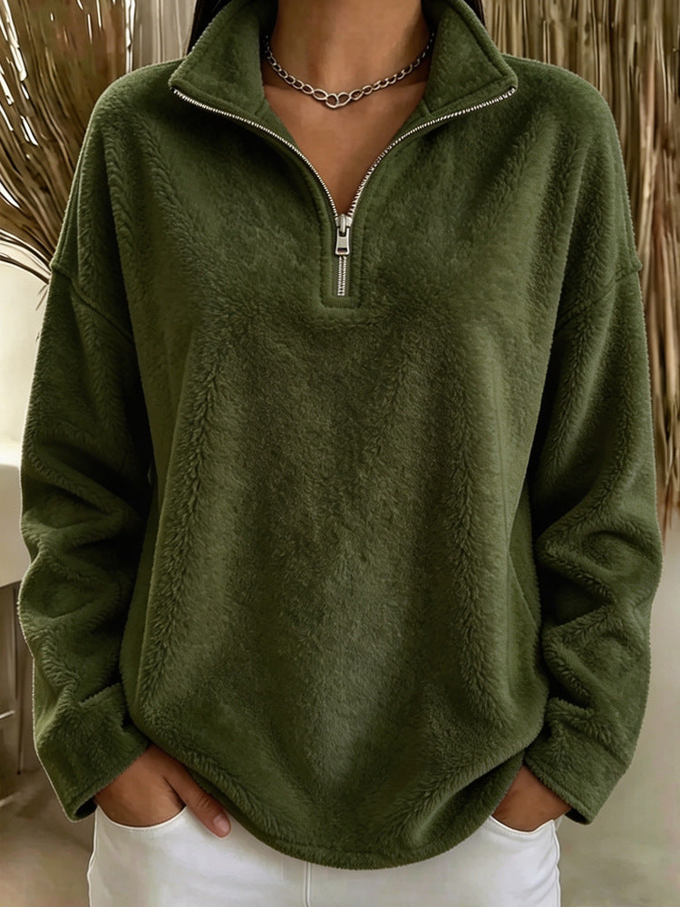 Damen Kuscheliger Fleecepullover mit halbem Reißverschluss – Avérine