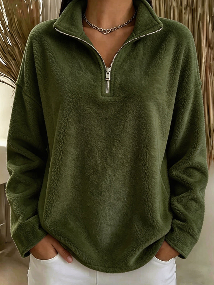 Damen Kuscheliger Fleecepullover mit halbem Reißverschluss – Avérine