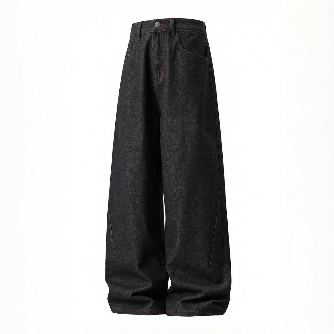 Damen Weite High-Waist Denim-Palazzohose mit tiefem Schritt und Kontrastnähten Echo Archiv