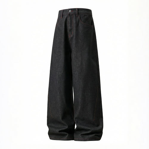 Damen Weite High-Waist Denim-Palazzohose mit tiefem Schritt und Kontrastnähten Echo Archiv