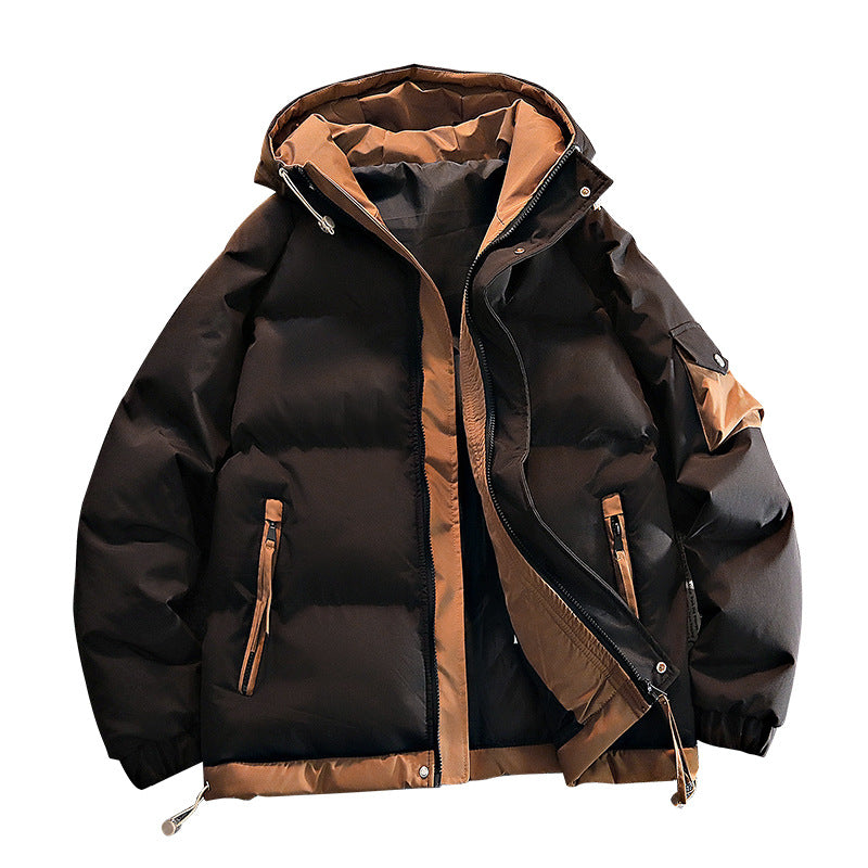 Men's oversized insulated hooded puffer jacket with contrast lining and drawcord hem – Cavarno