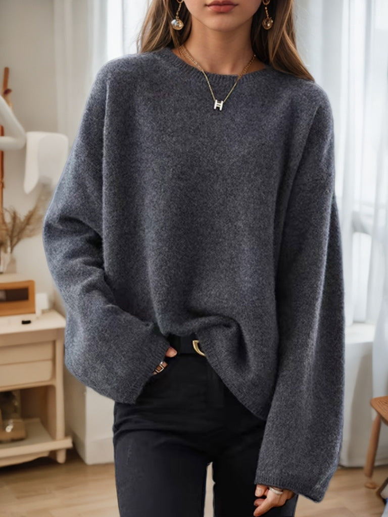 Damen nan lässiger Oversize-Strickpullover mit Rundhalsausschnitt und überschnittener Schulterpartie Echo Archiv