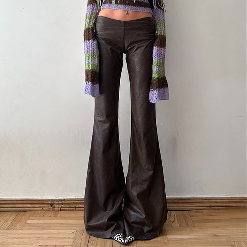 Damen High‑Waist Schlaghose aus Kunstleder mit seitlichen Zierkordeln – Avélisse
