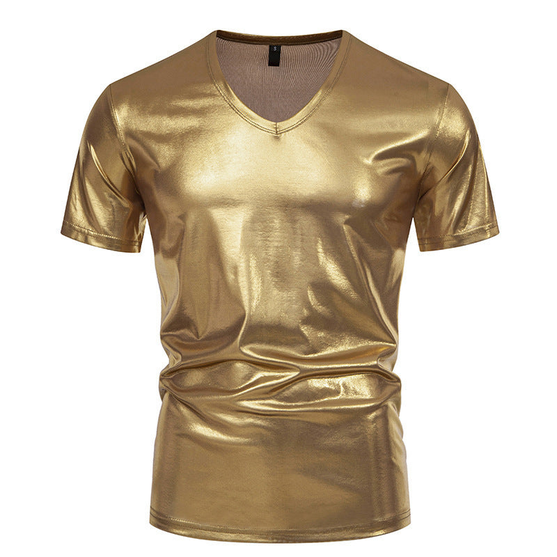 Herren Glänzendes V-Ausschnitt T-Shirt aus hochwertigem Stretchmaterial Echoarchiv