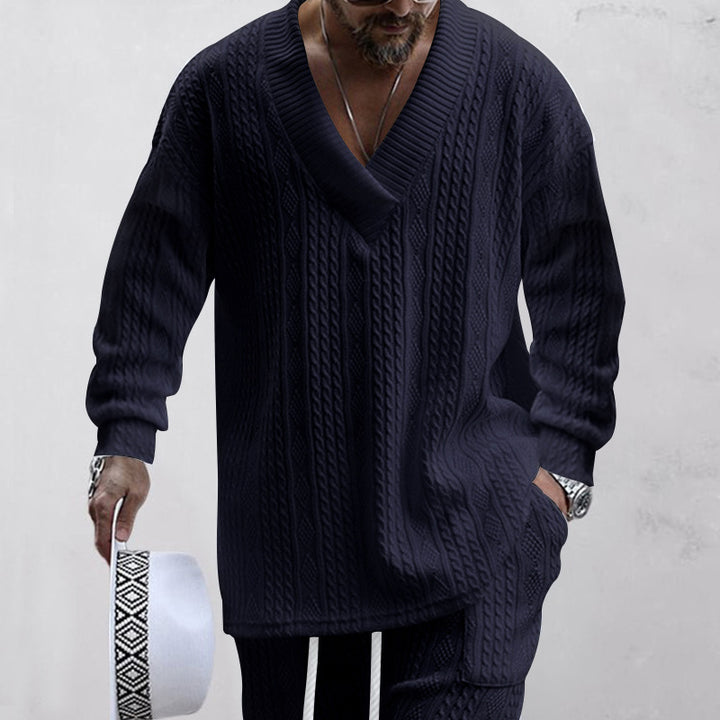 Herren lässiger Strickpullover mit V-Ausschnitt und strukturierter Oberfläche Echoarchiv