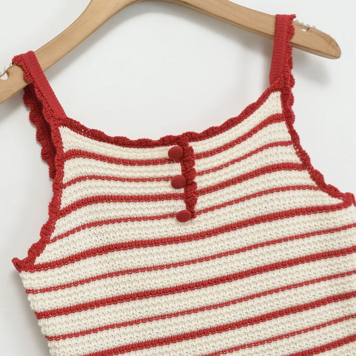 Damen leichtes Stricktop mit fröhlichem Streifenmuster und dekorativem Träger Schnitt Echo Archiv