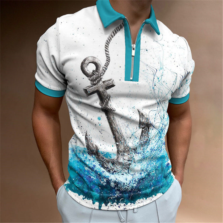 Herren Poloshirt mit angesagtem Grafikdesign und praktischem Reißverschluss Echoarchiv