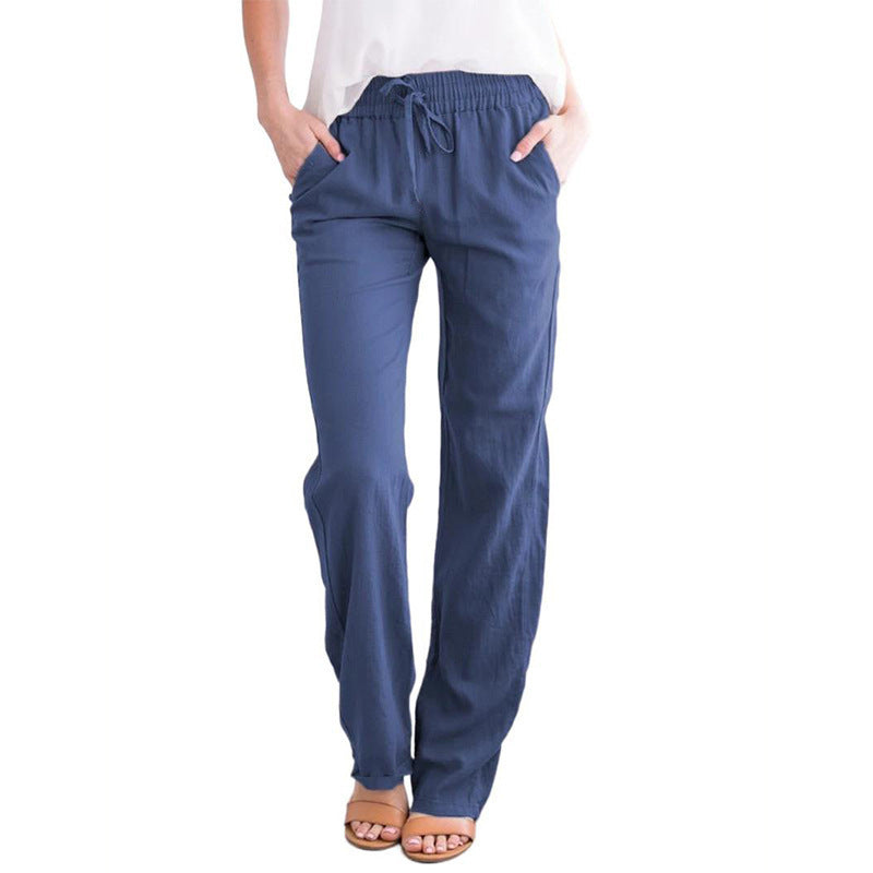Damen Leichte Leinenoptik Palazzo-Hose mit Gummibund, Tunnelzug und Eingrifftaschen Echoarchiv