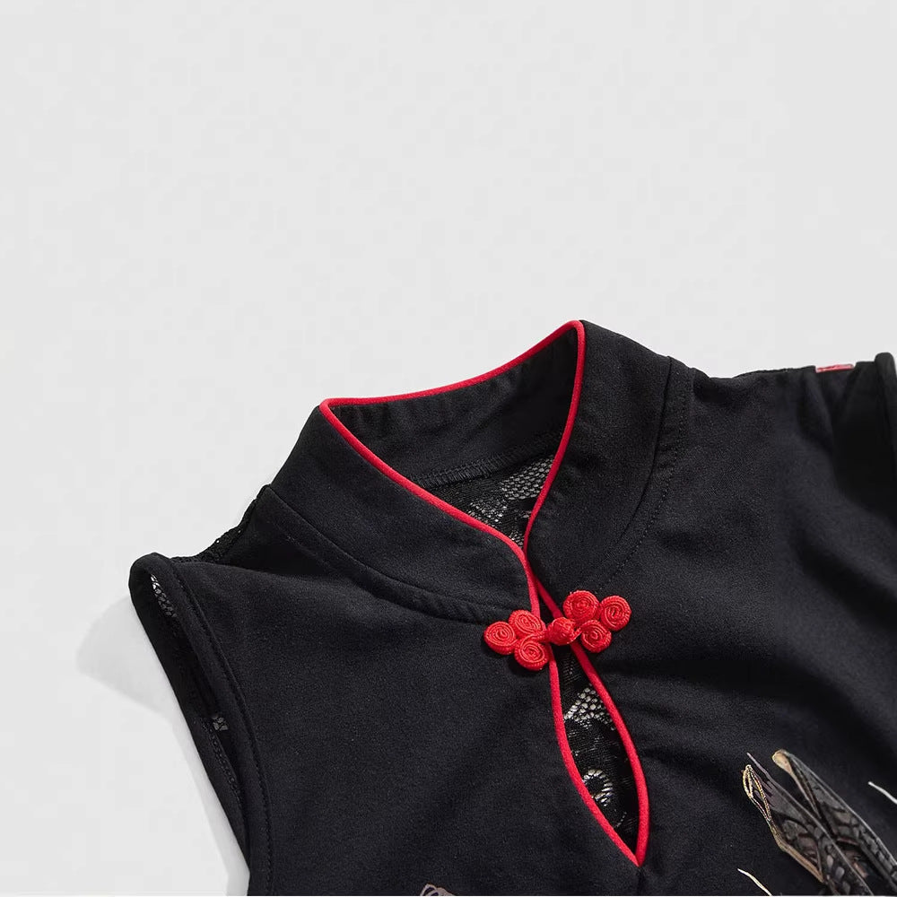Damen Chinesisches Sticktop mit hochgeschlossenem Design und floralem Motiv Echo Archiv