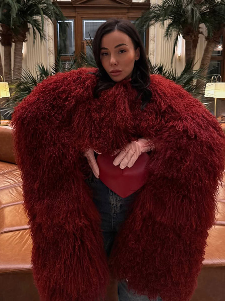 Damen Extravaganter Oversize-Fauxfur-Mantel mit langfloriger Lockenstruktur Echoarchiv