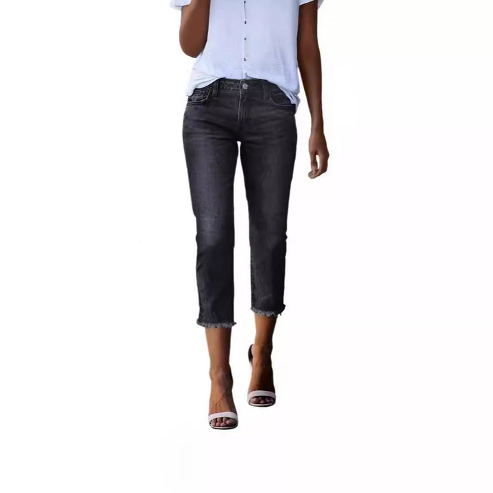 Damen nan gerade geschnittene Jeanshose in verkürzter Länge mit ausgefranstem Saum Echo Archiv