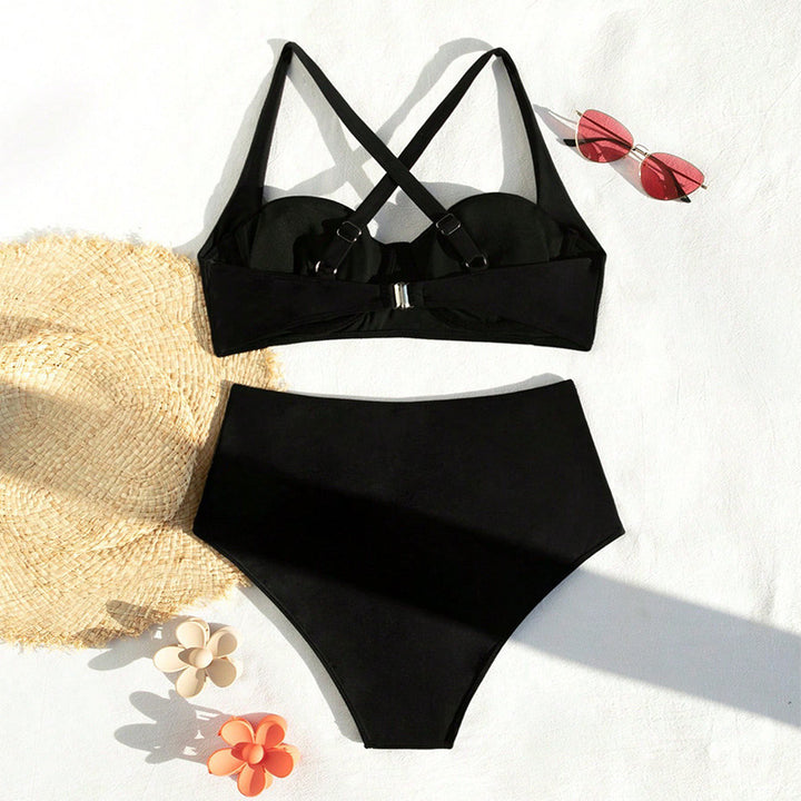 Damen Hoch tailliertes Bikini-Set mit eleganten Trägern Echo Archiv