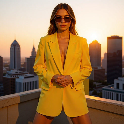 Damen Oversize-Blazer mit fallendem Revers Ein-Knopf-Verschluss und Pattentaschen Echo Archiv