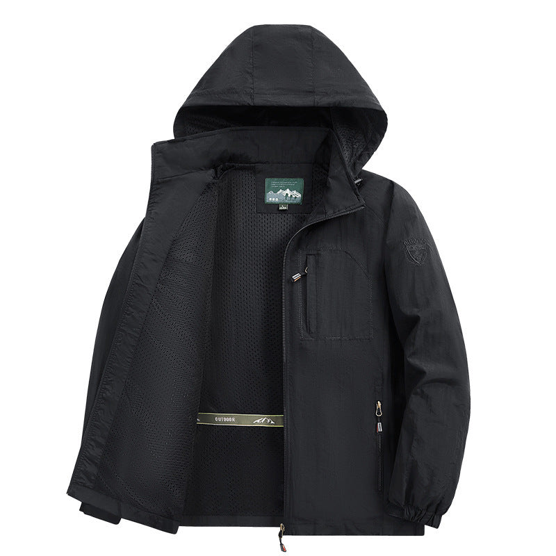 Herren nan leichte wasserabweisende Übergangsjacke mit Kapuze und funktionalen Reißverschlusstaschen Echo Archiv