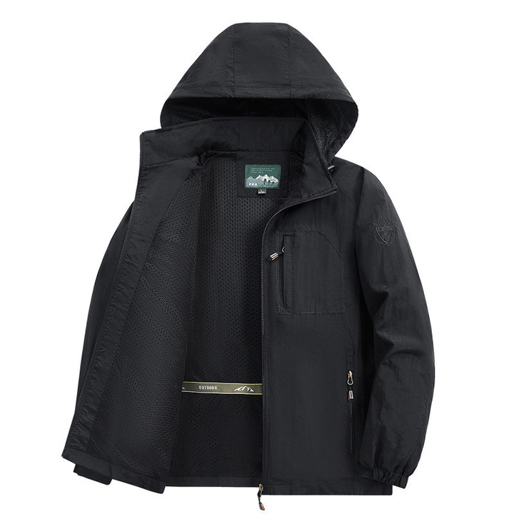 Herren nan leichte wasserabweisende Übergangsjacke mit Kapuze und funktionalen Reißverschlusstaschen Echo Archiv