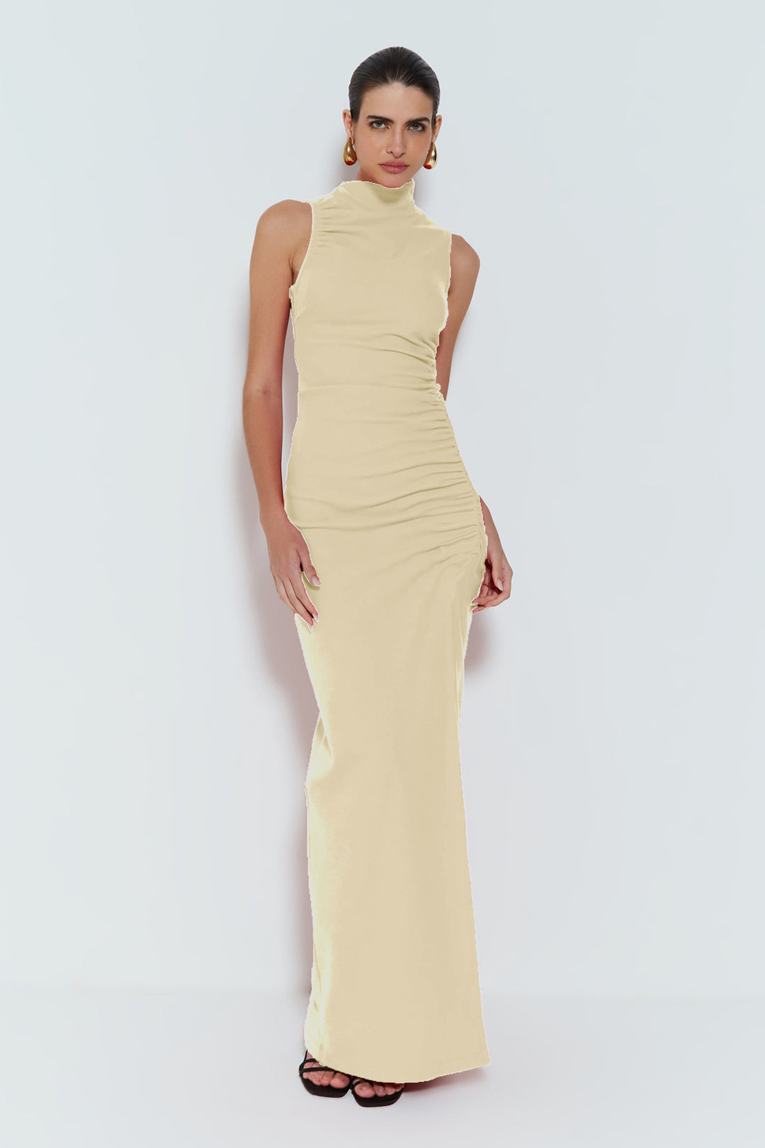 Damen Figurbetontes Maxikleid mit Stehkragen und geschmeidigem Rüschen-Design Echo Archiv