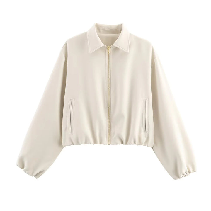 Damen nan cropped Blousonjacke mit Reißverschluss, Hemdkragen, Eingrifftaschen und elastischem Saum Echo Archiv
