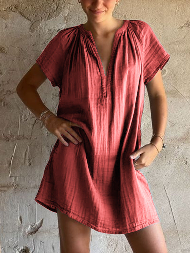 Damen lässiges Tunika-Kleid mit tiefem V-Ausschnitt und Raffung Echo Archiv