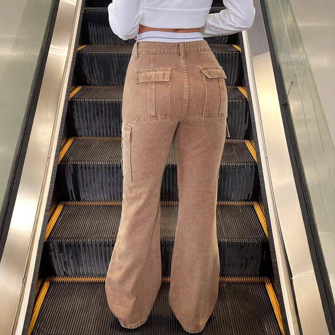 Damen Hochgeschnittene Cargo-Jeans im Flared-Cut mit Tunnelzugbündchen Echo Archiv