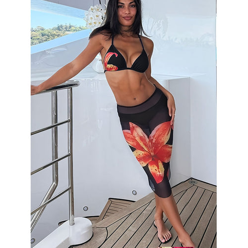 Damen Bikini-Set mit floralem Design und tailliertem Rock Echo Archiv