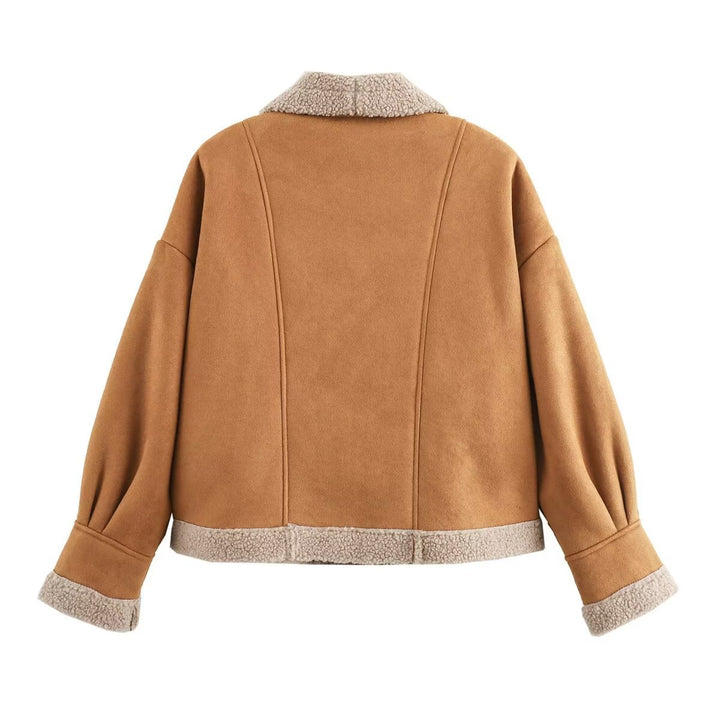 Damen nan boxy Kurzjacke im Aviator Look mit großem Schalkragen und Teddyfutter Echo Archiv
