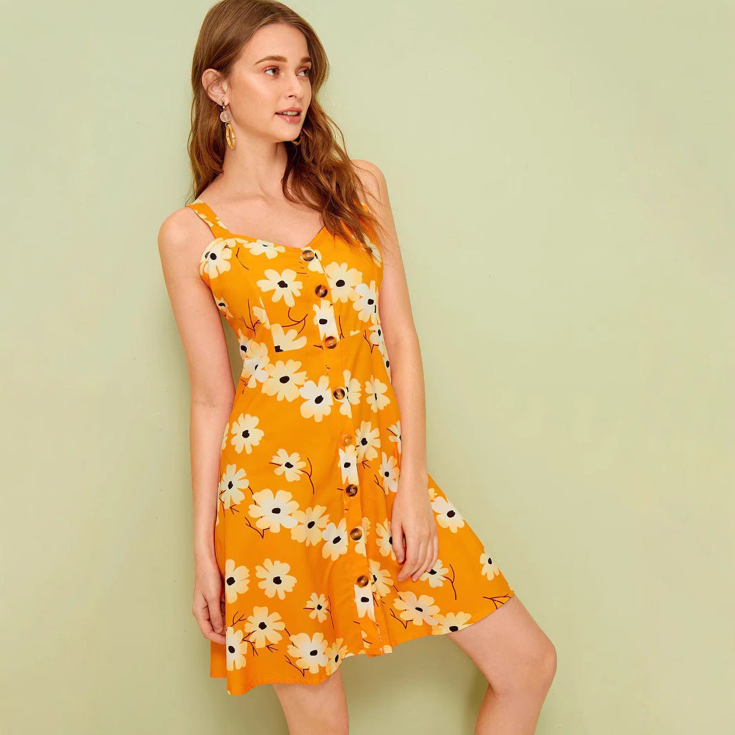 Damen Sommerkleid mit Blumenmuster und Knopfleiste Echoarchiv