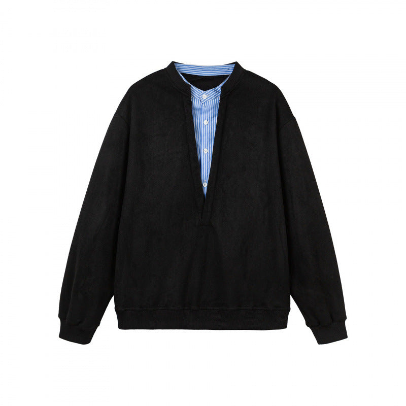 Damen Oversize-Sweatshirt mit integriertem Hemdkragen‑Einsatz und tiefem V‑Ausschnitt Echo Archiv