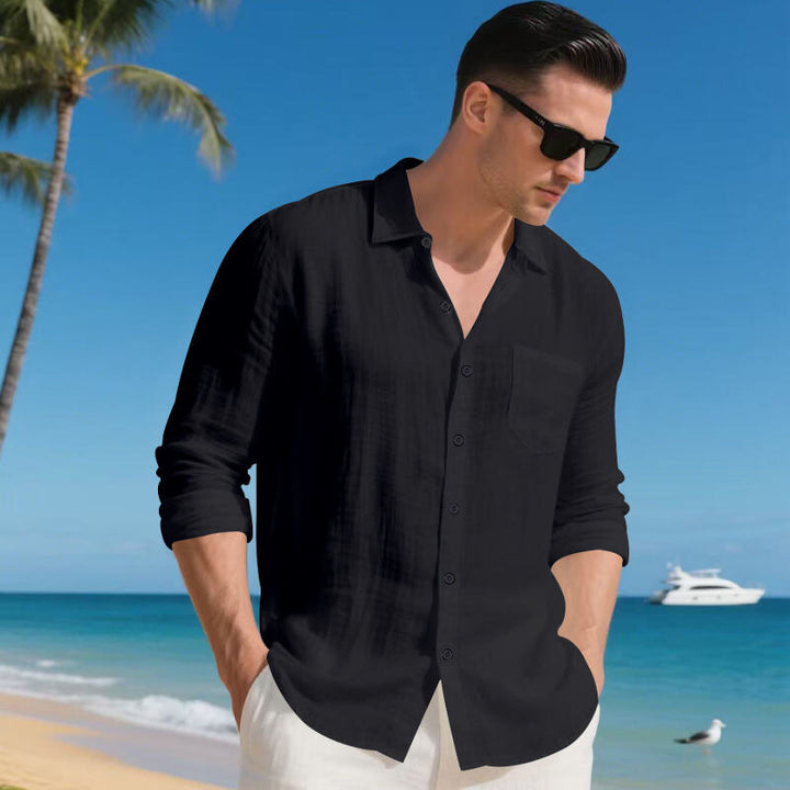 Herren Urlaubstaugliches Relax-Kragenhemd aus Leinenmix mit Brusttasche – Arvello