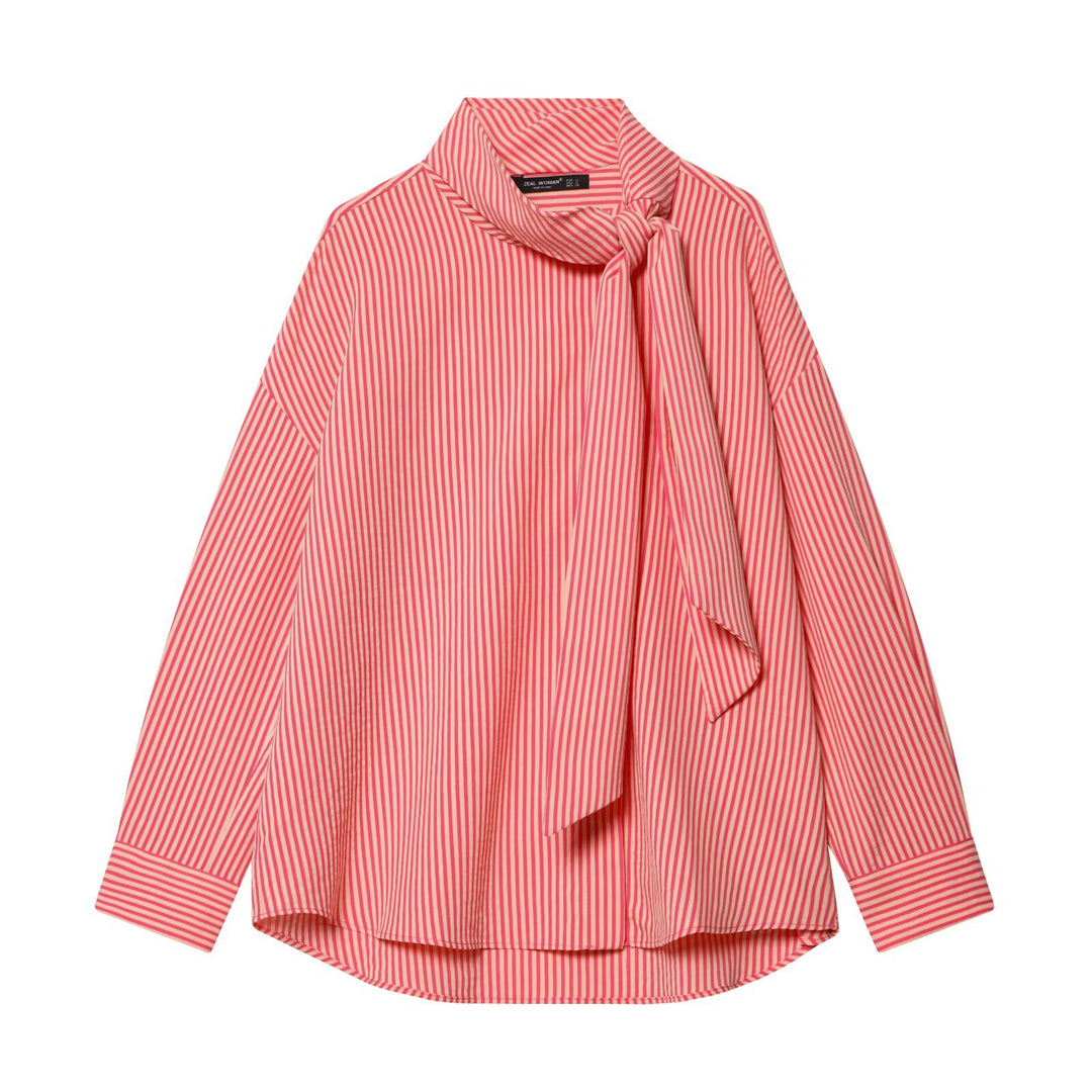 Damen Oversize Bluse mit Schleifenkragen und feinen Streifen Echo Archiv