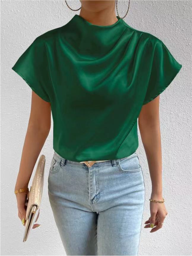Damen Elegantes Satinoberteil mit hochgeschlossenem Ausschnitt und soften Drapierungen Echo Archiv