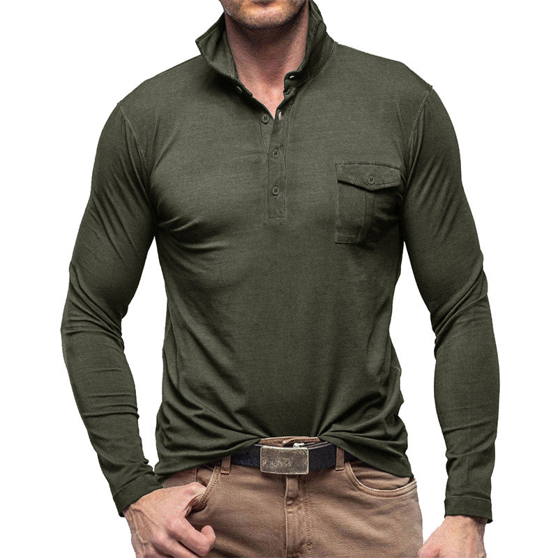 Herren Langarmshirt mit modischen Knöpfen und Brusttasche Echoarchiv
