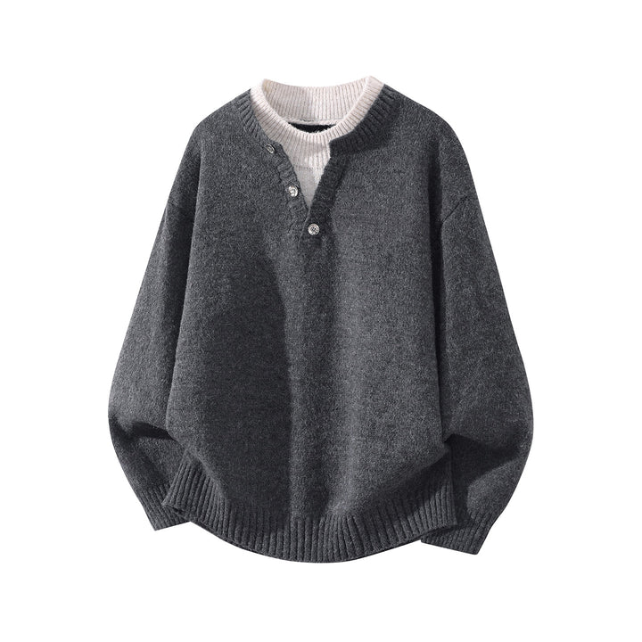 Unisex Oversize-Strickpullover mit Halbsteg‑Henley, geripptem Saum & überschnittener Schulter Echoarchiv