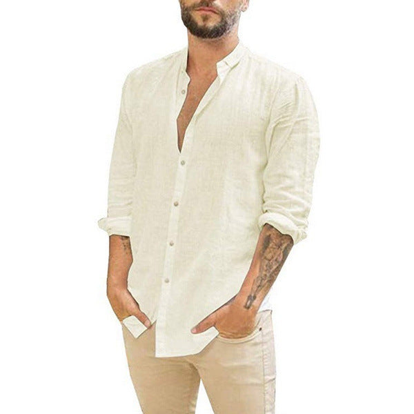 Herren Langärmliges Hemd mit modernem Stehkragen und strukturiertem Design Echoarchiv