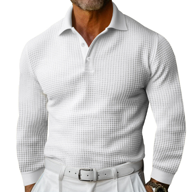 Herren Waffelstruktur-Poloshirt mit Langarm, Slim-Fit und Kentkragen Echoarchiv