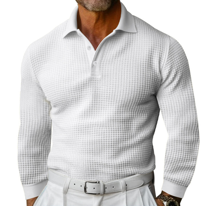Herren Waffelstruktur-Poloshirt mit Langarm, Slim-Fit und Kentkragen Echoarchiv